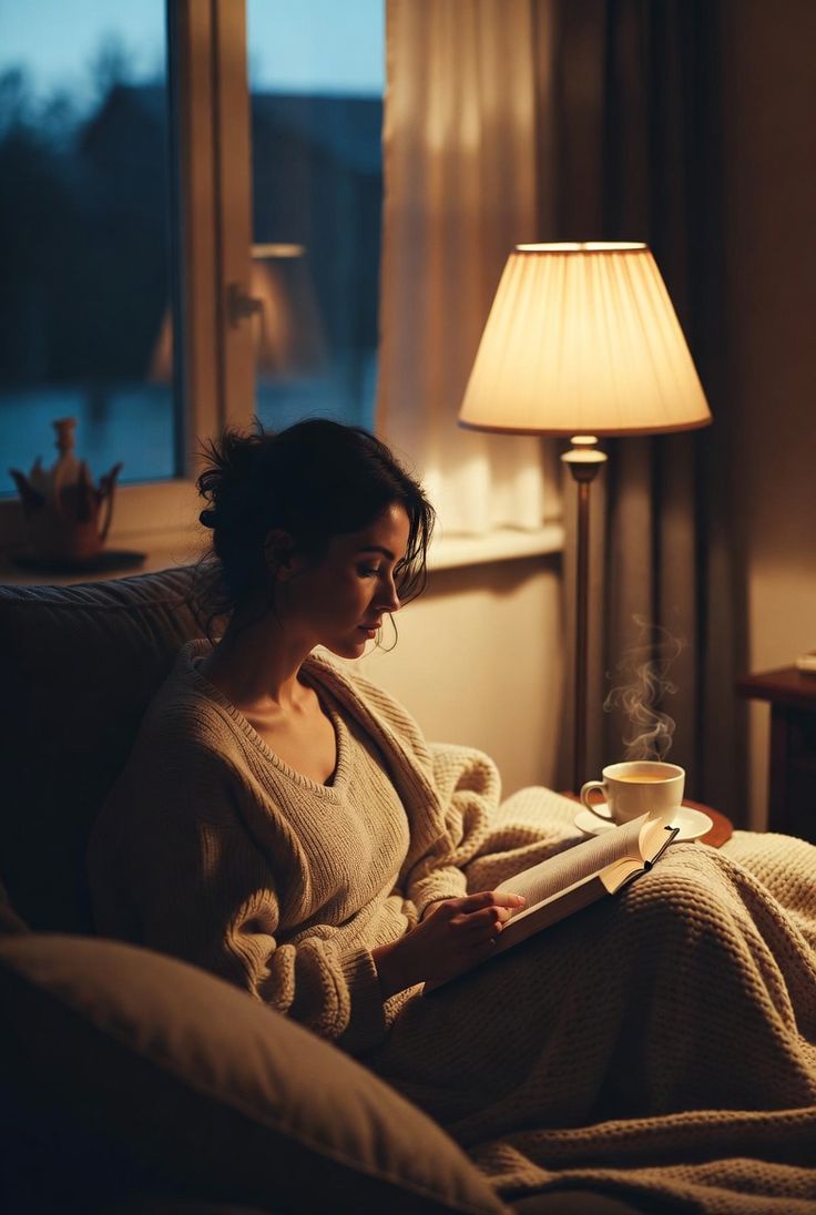 A calm evening workspace with warm lighting, a notebook and a cup of herbal tea — representing the planning stage of a night routine
